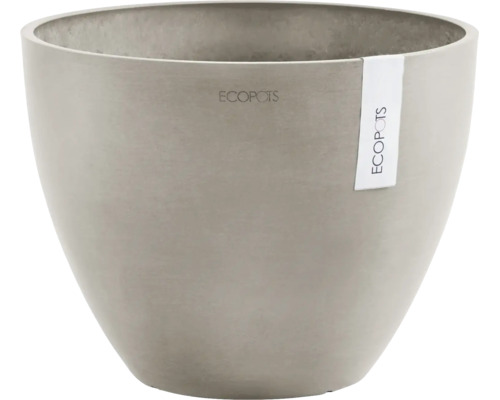 Runder Blumentopf von ECOPOTS aus recyceltem Kunststoff mit matter Oberfläche.