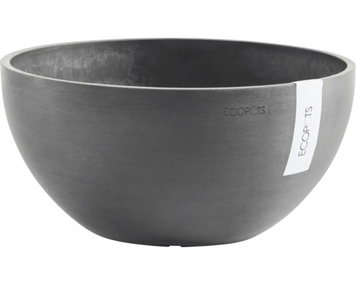 Ecopots runde Pflanzschale aus recyceltem Kunststoff in Anthrazit mit matter Steinoptik.