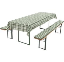 Bierzeltgarnitur mit karierter Tischdecke und Bankauflagen