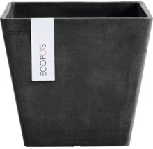 Quadratischer ECOPOTS Blumentopf aus recyceltem Kunststoff in Dunkelgrau.