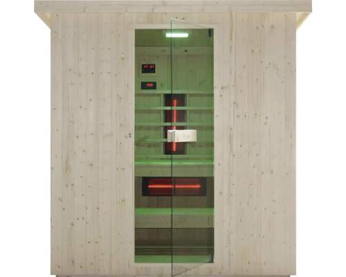 Infrarotsauna mit Glastür und Holzverkleidung