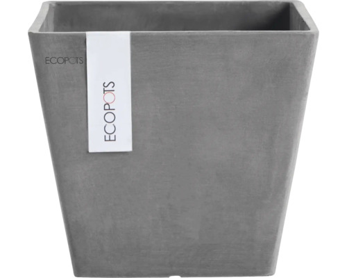 Rechteckiger Pflanzkübel von ECOPOTS aus recyceltem Kunststoff mit strukturierter Oberfläche in Grau.