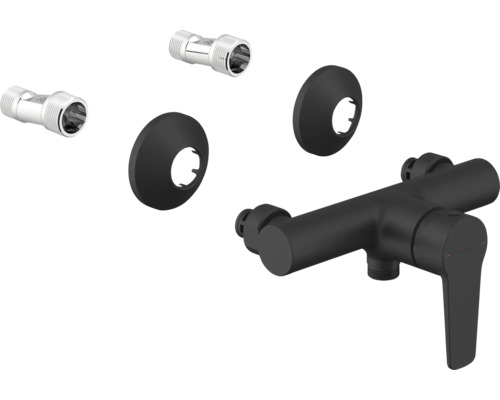 Brausebatterie in Schwarz mit S-Anschlüssen und Rosetten