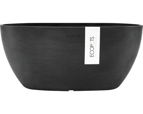 Ovales Ecopots Pflanzgefäß aus recyceltem Kunststoff in dunkler Steinoptik.