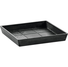 Quadratischer Untersetzer für Pflanzkübel aus Kunststoff in Steinoptik.