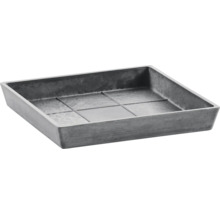 Quadratischer Untersetzer für Pflanztöpfe aus Kunststoff mit Steinoptik.