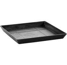 Quadratischer Untersetzer aus Kunststoff für Pflanzgefäße.