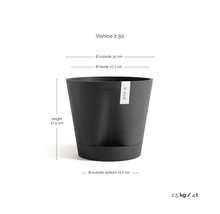Ecopots Venice 2 30 Blumentopf, Höhe 27,5 Zentimeter, Außendurchmesser 30 Zentimeter, Gewicht 2,5 Kilogramm, Volumen 4 Liter.