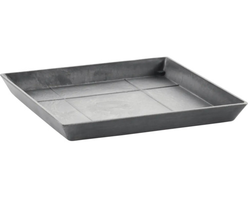 Quadratischer Pflanzenuntersetzer aus Kunststoff mit strukturierter Oberfläche.