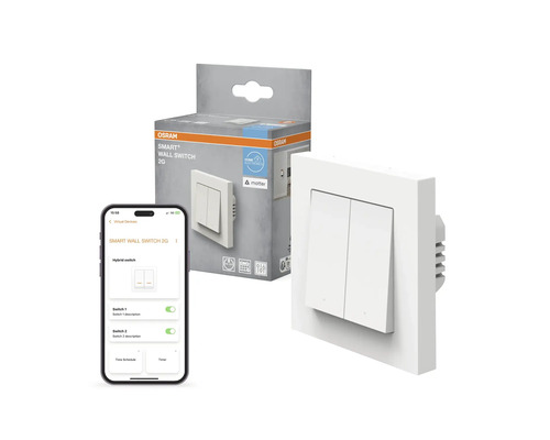 Osram Smart Plus Wandschalter 2G mit Verpackung und Smartphone-App
