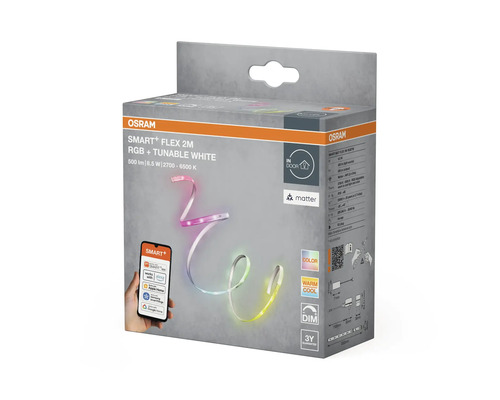 Verpackung einer Osram Smart+ Flex 2 Meter LED Leuchte für den Innenbereich mit Farbwechsel und einstellbarem Weißton