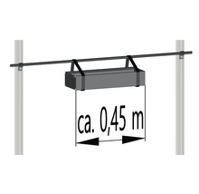 Blumenkasten mit Halterung und Maßangabe circa 0,45 Meter