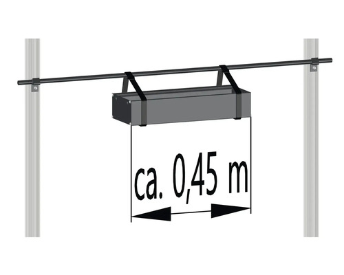 Blumenkasten mit Halterung und Maßangabe circa 0,45 Meter