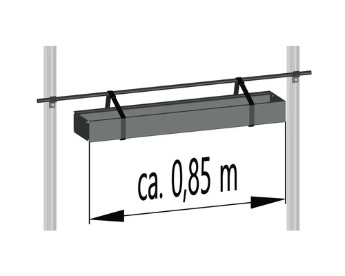 Abbildung einer Blumenkastenhalterung mit Angabe der Länge von circa 0,85 Meter.
