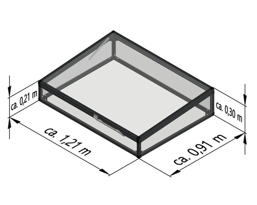 Abbildung eines Frühbeetrahmens mit Maßangaben
