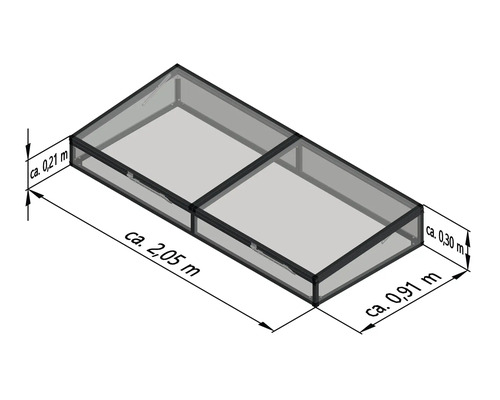 Zeichnung eines Frühbeets mit Maßangaben