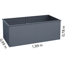 Großer Pflanzkasten mit den Maßen 1,99 m Länge, 0,99 m Breite und 0,78 m Höhe