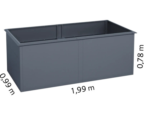 Großer Pflanzkasten mit den Maßen 1,99 m Länge, 0,99 m Breite und 0,78 m Höhe