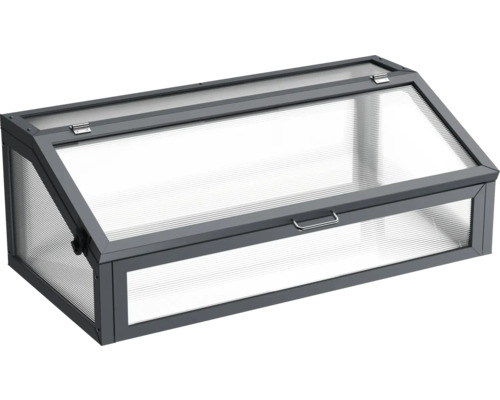 Frühbeetkasten mit transparenten Polycarbonatplatten und grauem Rahmen
