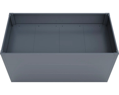 Grauer Pflanzkasten aus Metall für den Garten