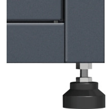 Detailansicht eines Möbelstücks mit verstellbarem Fuß