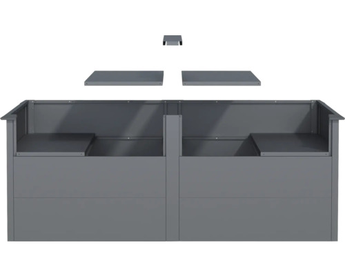 Hochbeet aus Metall mit Regalböden und Aufbau