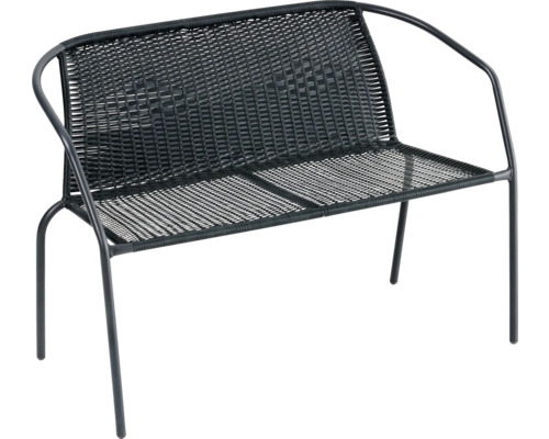 Gartenbank mit Metallrahmen und geflochtener Sitzfläche