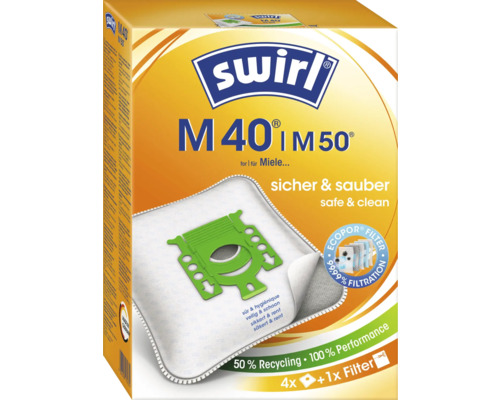 Swirl M40 Staubsaugerbeutel für Miele Staubsauger, 4 Stück plus 1 Filter
