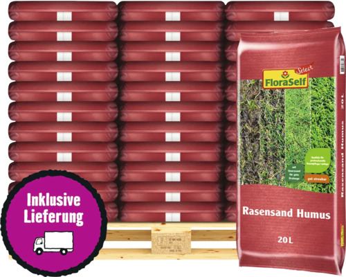 Palette mit FloraSelf Rasensand Humus 20 Liter inklusive Lieferung