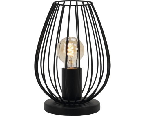 Dekorative Tischleuchte mit einem Lampenschirm in Käfigoptik und einem Leuchtmittel