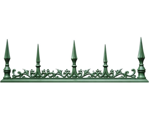 Pflanzwanne Santini Typ II - small Detail eines grünen Zierzauns mit Speerspitzen