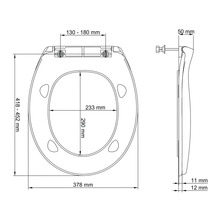 Technische Zeichnung eines WC-Sitzes mit Maßangaben