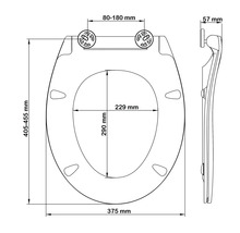 Technische Zeichnung eines WC-Sitzes mit Maßangaben