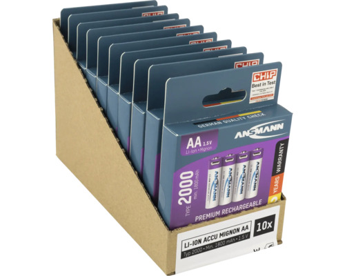 Zehn Ansmann AA Lithium-Ionen Akkus Mignon mit 1,5 Volt und 1800 mAh in Verkaufsverpackung