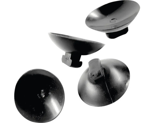 Schwarze Saugnäpfe aus Kunststoff mit Schlitzkopf zur Befestigung auf glatten Oberflächen.