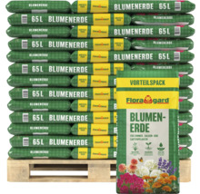 Palette mit Flora Gard Blumenerde 65 Liter Vorteilspack