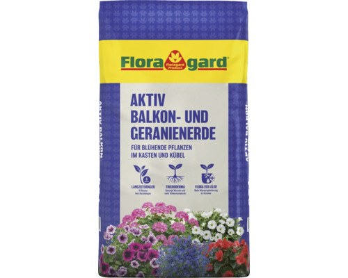 Floragard Aktiv Balkon- und Geranienerde für blühende Pflanzen im Kasten und Kübel Sack