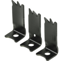 Drei Metall Eckverbinder mit Sägezähnen und Bohrungen