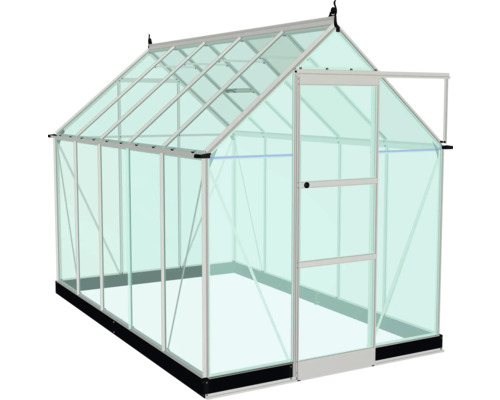 Gewächshaus mit geöffneter Tür und Aluminiumrahmen