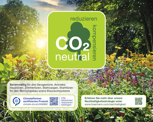 CO2 Neutral Siegel für Garagentore, Haustüren und Stauraumsysteme