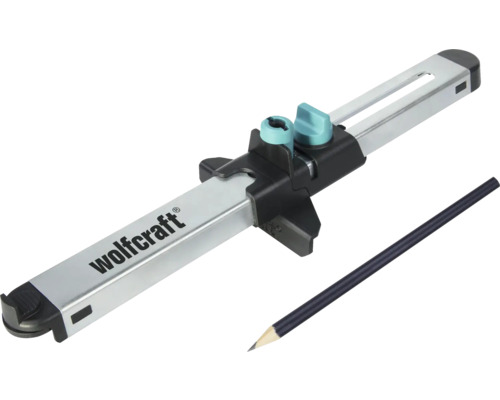Wolfcraft Streichmaß mit verstellbarem Schlitten und Bleistift zur Markierung von parallelen Linien.