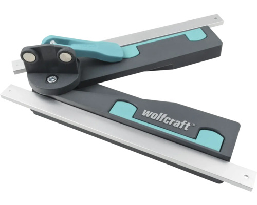 Wolfcraft Winkelschmiege für Gehrungen mit ausziehbaren Metallschienen und Feststellhebel.