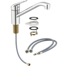 Küchenarmatur mit Montagezubehör und flexiblen Anschlussschläuchen