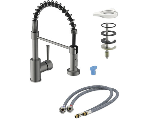 Küchenarmatur mit Spiralfeder und Montagezubehör
