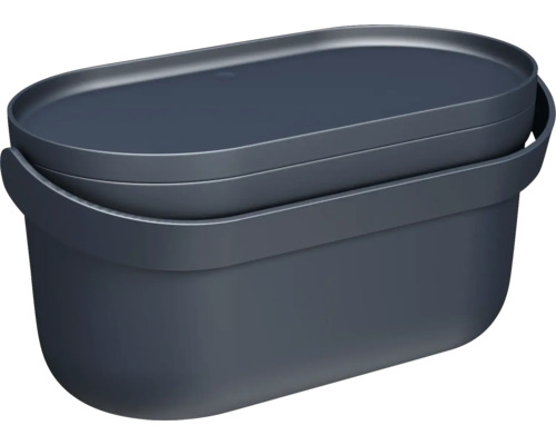Ovale Aufbewahrungsbox aus Kunststoff mit Deckel in Anthrazit.