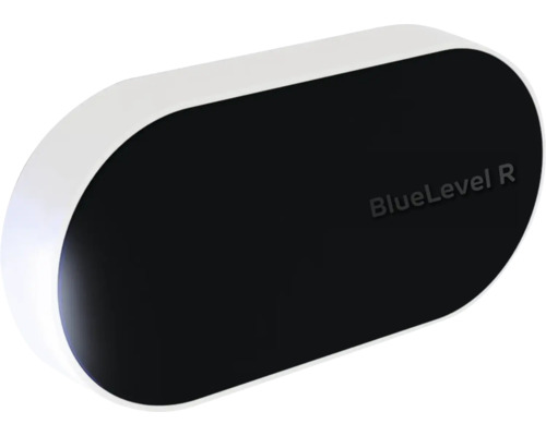 Digitales Messgerät BlueLevel R mit ovaler schwarzer Vorderseite und weißem Gehäuse.