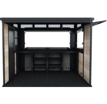 Offene Gartenbar mit Regalen und Seitentüren