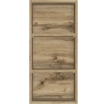 Offenes Regalmodul aus Holz mit drei Fächern in Eichenoptik.
