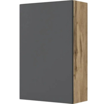 Küchen-Hängeschrank mit grauer Front und Korpus in Eiche-Optik.