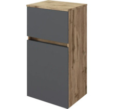 Badezimmer-Unterschrank mit Eichenoptik-Korpus und zwei anthrazitfarbenen Fronten, griffloses Design.